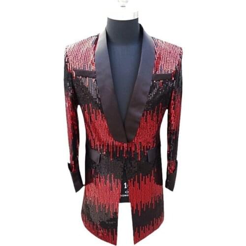 Long Jacket Men Gradient Sequin Colorful Blazer For Men Slim Fit Shinny Sequin Suit Jacket Men Stage Club Party DJ Clothing