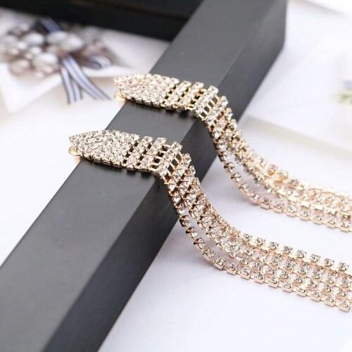 Long Tassel Rhinestone Earring Elegant Stud For Women