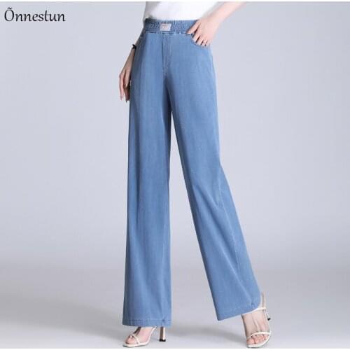 Jeans Woman Pants Plus Size Women Clothing Autumn Spring Blue Wide Leg Pants For Women Fashion Elastic Waist Mom Jeans