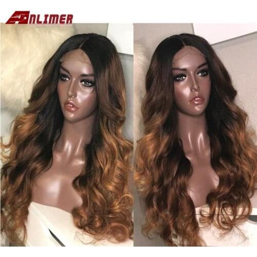 Ombre Silk Top Lace Front Wavy Human Hair Wigs Brazilian Remy Hair 13*6*1 T Part Lace Wigs 1b/30 Pre-Plucked Wigs With Baby Hair