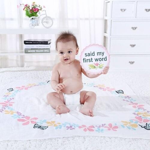 Take a photo with card baby milestone blanket background Muslin bamboo cotton gauze baby towel newborn bag quilt