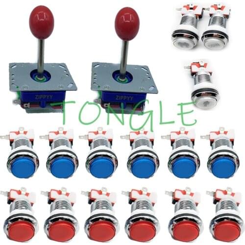 CHROME Plated illuminated push button 12V led arcade switch button with 1P /2P CREDIT + 2 zippy long staff joystick