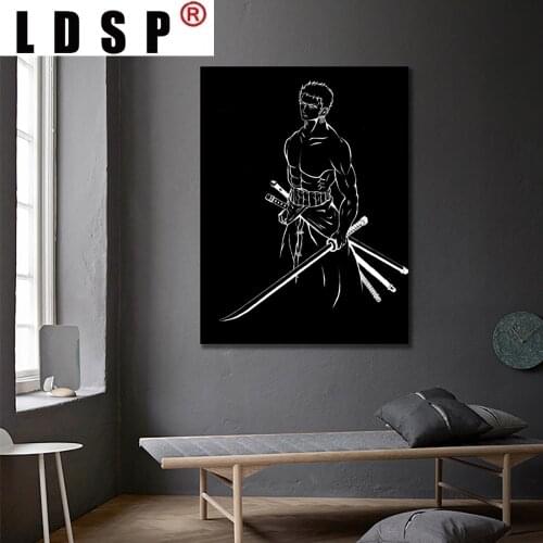 LDSP Abstract Canva Painting Poster Print Black and White Roronoa Zoro Japan Anime Sofa Wall Art Picture Home Decor Living Room