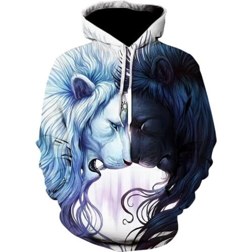 Hot Sale 2021 3D animal white and black lion lover Sweatshirts Hoodie Women/Men Fashion Casual Sweatshirts 3d printing Jackets