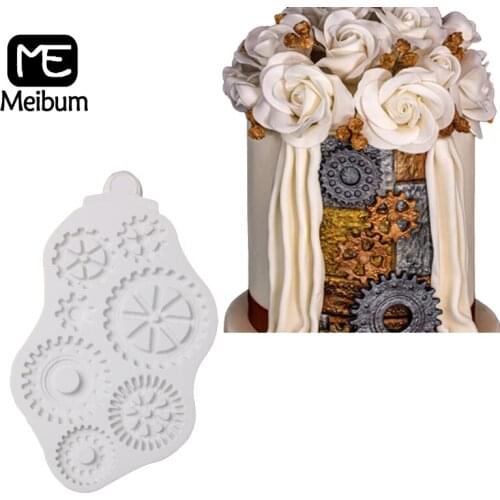 Meibum Mechanical Gear Fondant Molds Silicone Cogs Cake Moulds GumPaste SugarCraft Dessert Baking Tools Pastry Decorating