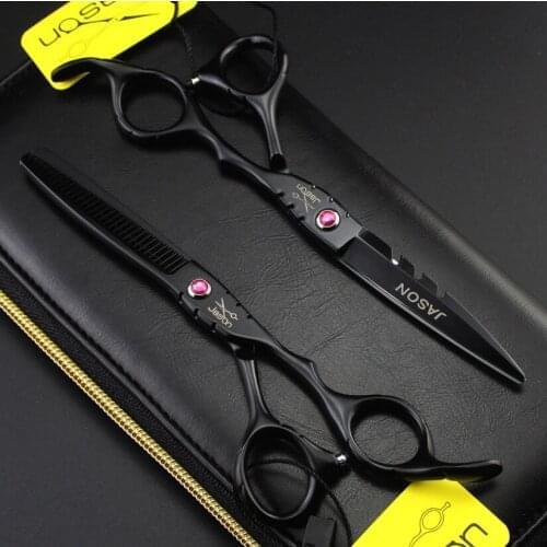 6 inch Brand Jason TOP GRADE Black Color Hairdressing Scissors JP 440C Barbers Cutting Scissors Thinning Shears Hair Scissors