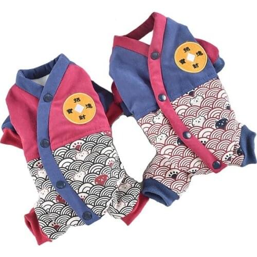 Spring Festival Dog Clothes Winter Pet Clothing Chinese New Year Dog Costume Jumpsuit Puppy Apparel Outfit Garment Tang Suit