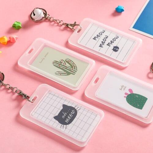 1pc Simple Transparent Badge Holder Plastic Name Card Cover Bank Card Holder Id Card Holder Retractable Key Holder