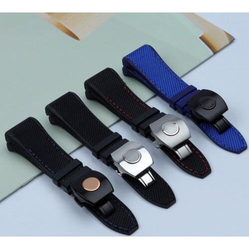 28mm High Quality Nylon Cowhide Silicone Watch Band Black Blue Folding Buckle Watchband Suitable for Franck Muller Strap Series
