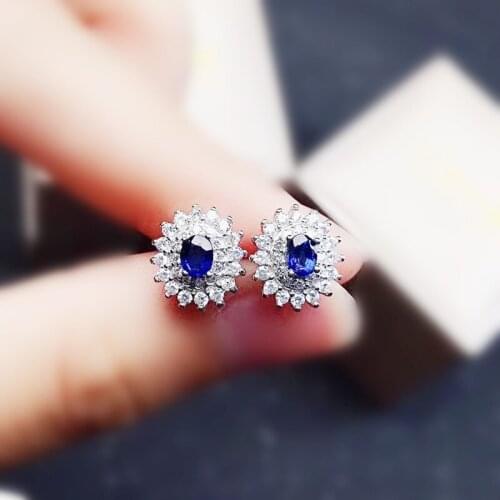 Natural real blue sapphire or ruby luxury stud earring Per jewelry 0.35ct*2pcs gemstone 925 sterling silver Fine jewelry X21779