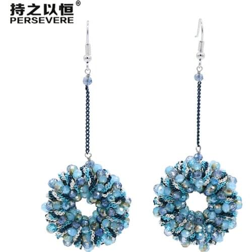 High quality Handmade Crystal Beaded Circle dangling Drop Long Earrings For Women Party Wedding bohemian jewelry Accessories