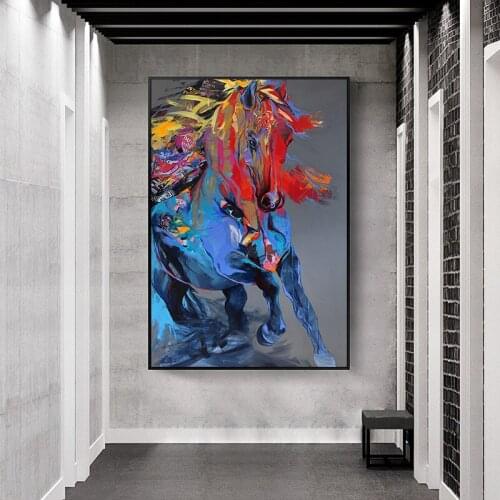 Modern Abstract Blue Running Horse Animal Wall Art Canvas Painting Dropshipping Art Poster Prints Wall Picture for Living Room