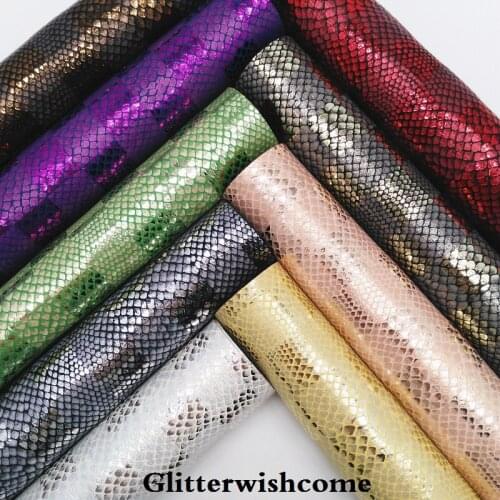 Glitterwishcome 21X29CM A4 Size Vinyl For Bows Printed Plaids Snake Leather Fabirc Faux Leather Sheets for Bows, GM172A