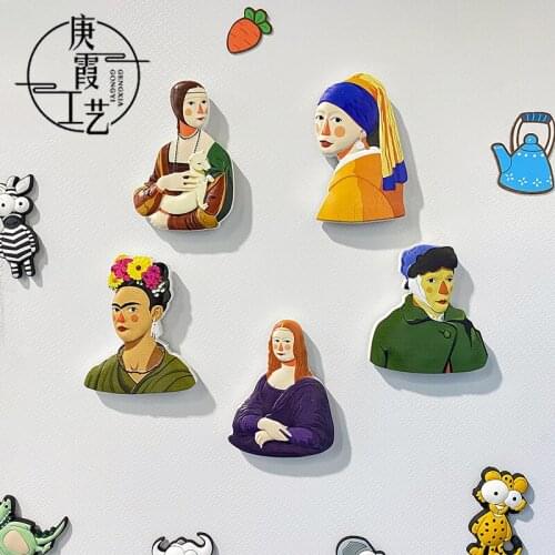 Creative Fridge Magnet Famous Painting Characters Mona Lisa Van Gogh art painter Resin Magnets for Refrigerators Cute Home Decor