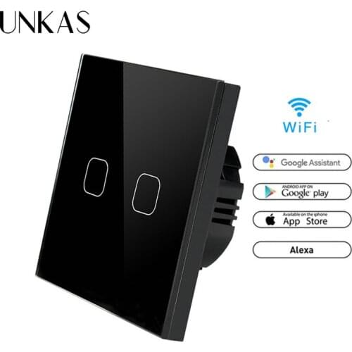 UNKAS 86 Type Alexa Google Home Touch Switch Smart Light Switch wifi light switch APP Wireless Remote EU Standard