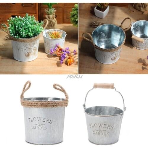 Vintage Galvanised Metal Iron Flower Garden Shabby Vase Creative Pot Barrel Planter Decor Desktop Flowers Vase for Home Decor