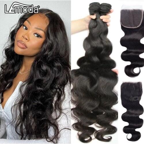 Body Wave Hair 3/4 Bundles With Closure Malaysian Hair Weave Bundles With Frontal Closure Human Hair Extensions Natural Color