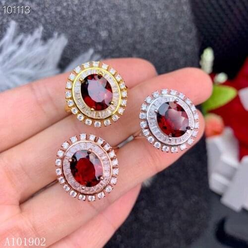 KJJEAXCMY boutique jewelry 925 Silver-inlaid Natural Garnet Gemstone Luxury Ring Support Detection