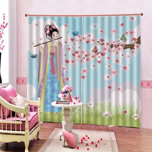 Chinese style Pink Peach Blossom Flowers Blackout Curtain For Living room bedroom Drapes Decor Sets (Left and Right Side)