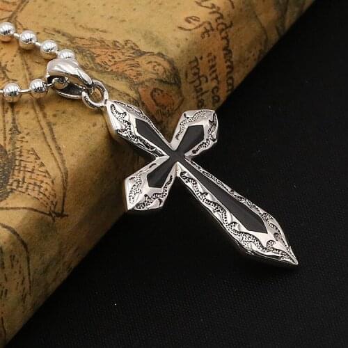 Wholesale S925 Sterling Silver Thai Silver Jewelry Pop Retro Punk Men And Women Trends Black Cross Pendant