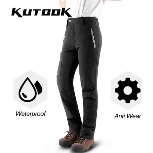KUTOOK Winter Autumn Trekking Trousers Women Pants Climbing Camping Fishing Ski Tourism Recreation Warm Waterproof Fleece Pants