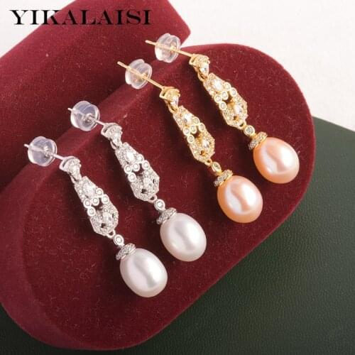YIKALAISI 925 Sterling Silver Earrings Jewelry For Women 8-9mm Drop Shape Natural Freshwater Pearl Earrings 2021 New Wholesales
