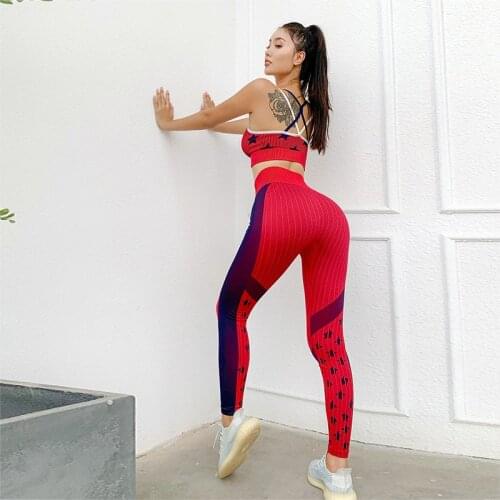 Women Seamless Leggings High Elastic Waist Printed Stars Pattern Girls Yoga Pants Sexy Running Red Pentagram Athletic Wear