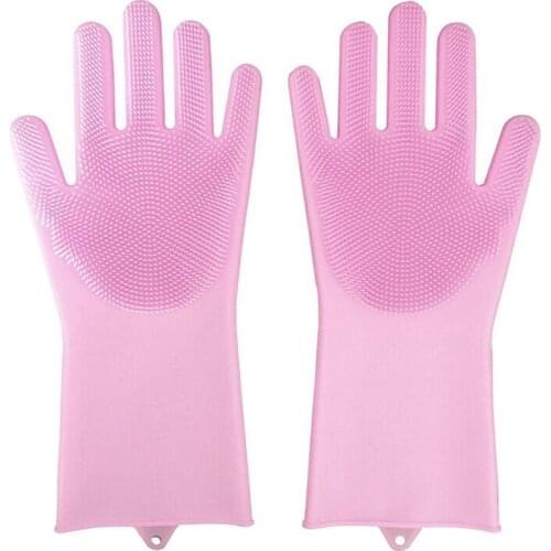 1Pair Food Grade Silicone Dishwashing Cleaning Gloves Dish Washing Glove Scrubber Kitchen Clean Rubber For Household Tool M G4M9