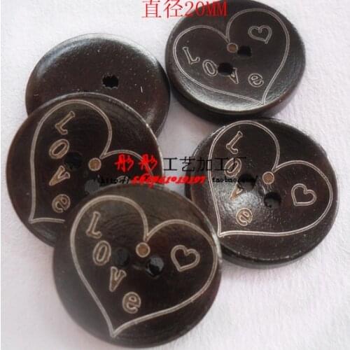 100pcs/lot 20mm Laser marking Heart love Paint wood buttons,Sewing wooden buttons garments accessory