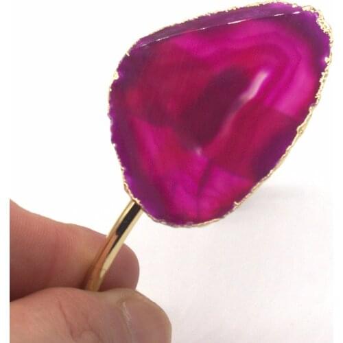 100-Unique 1 Pcs Trendy Light Yellow Gold Color Irregular Shape Rose Red Agates Bangles For Women Charm Jewelry