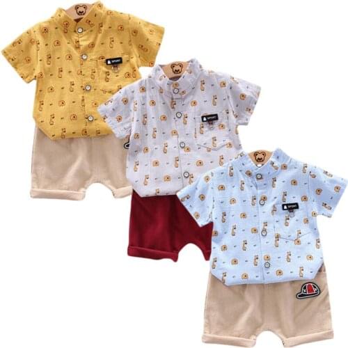 2020New Toddler Boy Clothing Summer Print Set Children Clothing Short Sleeve Shirt Suit for Baby Boys Suit for Kids Clothes0-4Y