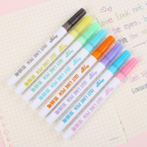 8 Colors Double Lines Art Markers Pen Out Line Pen Scrapbooking Pens Fine Liner Marker Fineliner Calligraphy Lettering Pen Color
