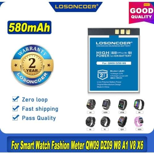 LOSONCOER Watch Battery LQ-S1 For Smart Watches Fashion Meter QW09 DZ09 AB-S1 W8 T8 A1 V8 X6 HLX-S1 KSW-S6 RYX-NX9 SCX-M9-CE