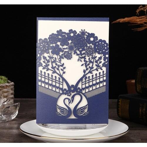 White Laser Cut Wedding Invitations Elegant Rustic Happiness Tree 3d Greeting Card Birthday Party Invitation 50pcs