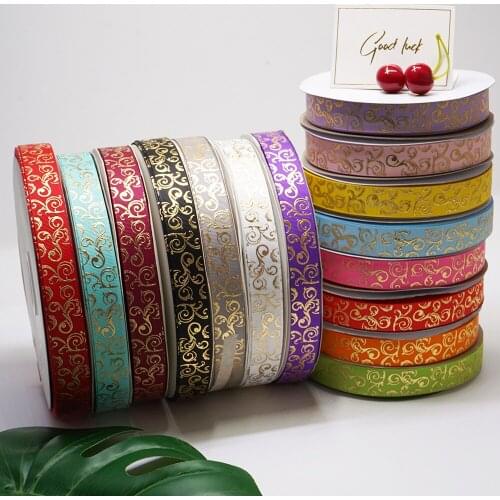 Free Shipping 50 Yards 22mm Foil Ribbon Rose Printed Grosgrain Tape I4201347
