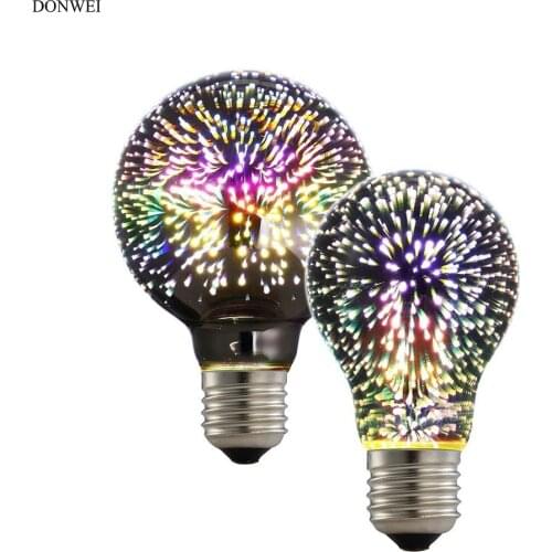 DONWEI Holiday Night 3D Fireworks Effect Decorative Light Colourful A60 G80 5W E27 LED Bulb for Christmas New Years Wedding