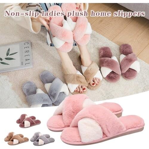 Home Indoor Shoes Warm Open Toe Slippers Soft Plush Anti-slip for Womens Winter -OPK
