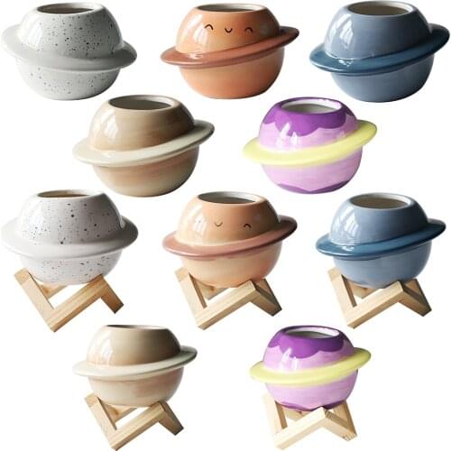 Succulent Plant Pot Desktop Decor Ceramic Vase Creative Flower Pot Planet Shape For Small Plants Porcelain For Succulents Cute
