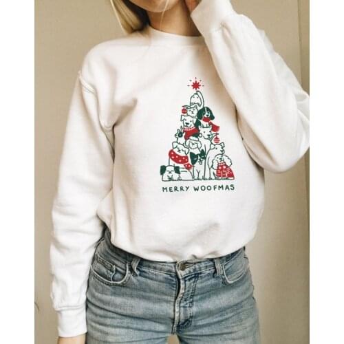 Unisex Cotton Christmas Hoodies Merry Woofmas Colored Sweatshirt Funny Tumblr Merry Dog Slogan Graphic Pullover art Tops