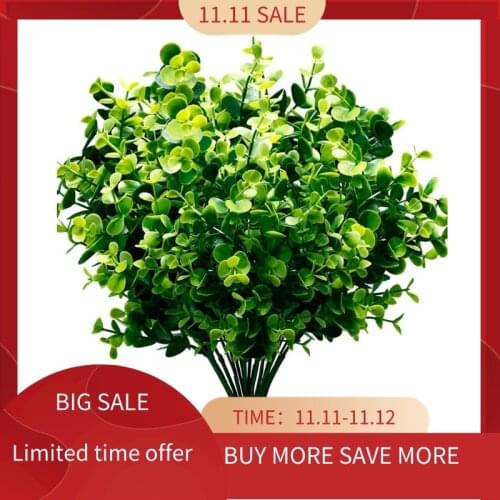 Artificial Plants Faux Boxwood Shrubs 6 Pack, Lifelike Fake Greenery Foliage with 42 Stems for Garden, Patio Yard, Wedding, Offi