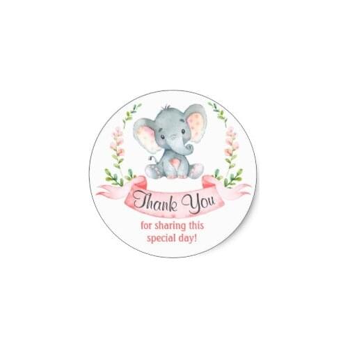 3.8cm Watercolor Elephant Girl Thank You Classic Round Sticker