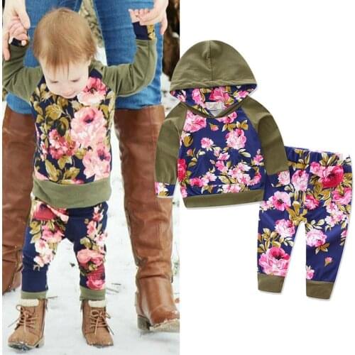2Pcs Toddler Baby Girl Clothes Set Kids Boy Suit Flower Tops+Pants Trousers Autumn Cotton Long Sleeve Outfit Girls Clothes Set