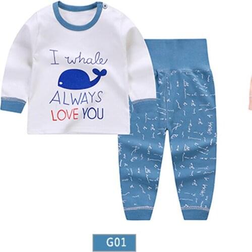 Trendy Childrens Cartoon High Waist Fashion Suit Cotton Baby Autumn And Winter Home Clothes Baby Belly Pants Childrens Wear