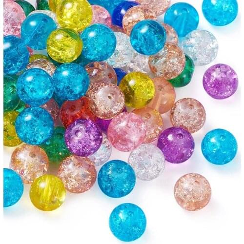 Pandahall 4mm 6mm 8mm 10mm Mixed Color Round Glass Crackle Beads Loose Spacer Beads For DIY Jewelry Making DIY Bracelet Necklace