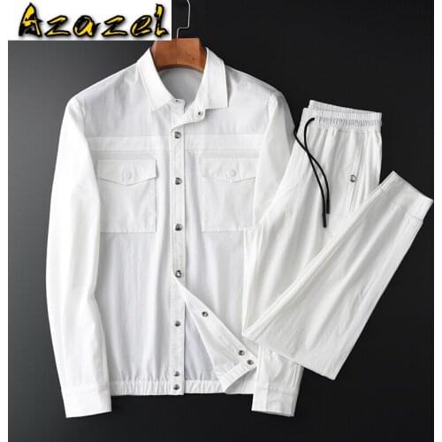 Azazel Spring And Autumn Mens Sets (Jacket+pants) Luxury Magnet Bottons Two Pocket Mens Jackets Plus Size 4xl Elastic Waist Pant
