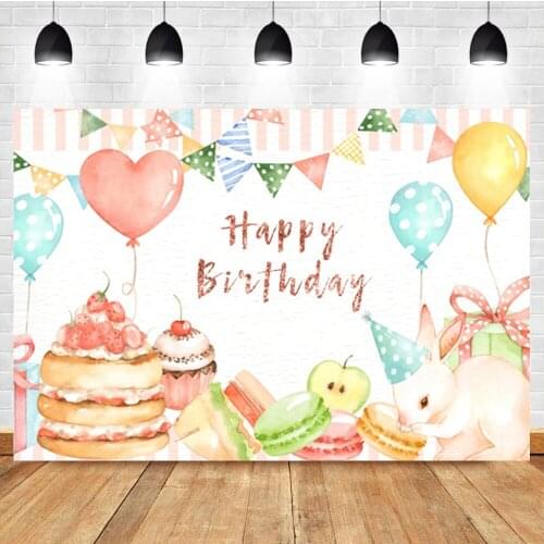 Laeacco Colorful Balloon Cartoon Cake Bunny Newborn Birthday Custom Photo Photography Backdrop Photo Background For Photo Studio
