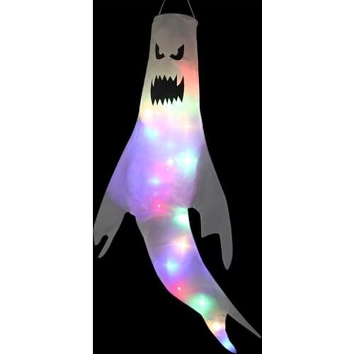 Halloween Cute Flying Ghost Hanging Sign Decoration with LED Lights Outdoor Indoor Patio Garden Decor Spooky Party Supplies
