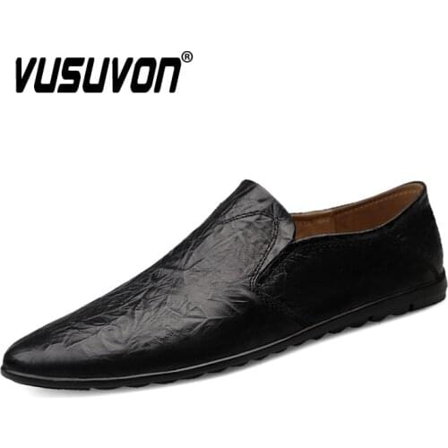 Genuine Leather Men Loafers Casual Flats Moccasins Breathable Slip on Black Driving Shoes Light Walking Women Plus Size 37-46