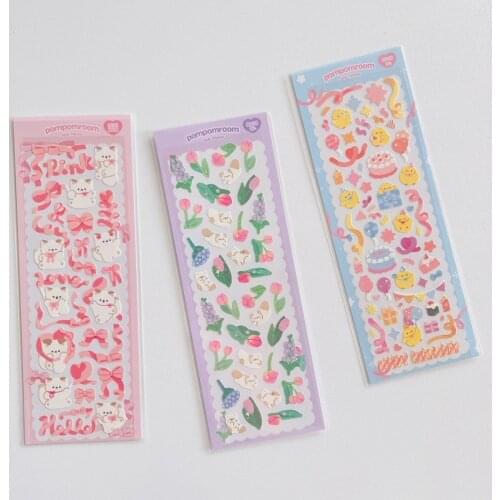 Kawaii Cat Flowers Stickers Korean INS DIY Scrapbook Idol Card Stick Label Diary Stationery Album Fashion Sticker