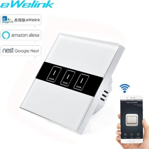 EU Smart Wifi Wall Light Switch,3 Gang Touch/WiFi/APP Remote Smart Home Wall Touch Switch Works with Alexa